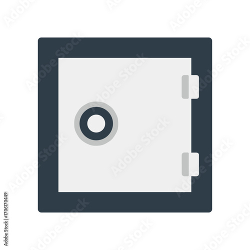 Secure metal safe with a circular lock, placed on a wooden floor in a well-lit room