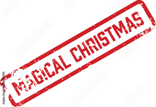 A red stamp proclaims Magical Christmas in a diagonal composition