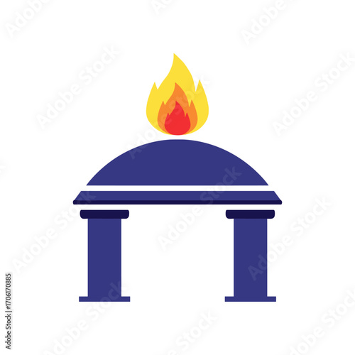 Stylized monument with a flame on top, symbolizing remembrance and honor in a minimalist design
