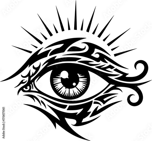 All-Seeing Eye Icon – Symbol of Enlightenment, Spiritual and Mystical Vector Illustration, Occult and Esoteric Design,  Eye Logo for Print, Digital, and Branding Use, Tribal Tattoo Vector Set