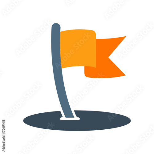 Vibrant orange flag waving on a pole, set against a minimalistic background, symbolizing achievement