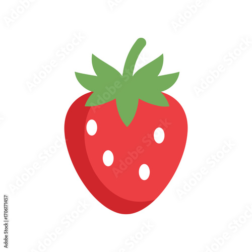 Vibrant red strawberry illustration with green leaves, ideal for food-related designs