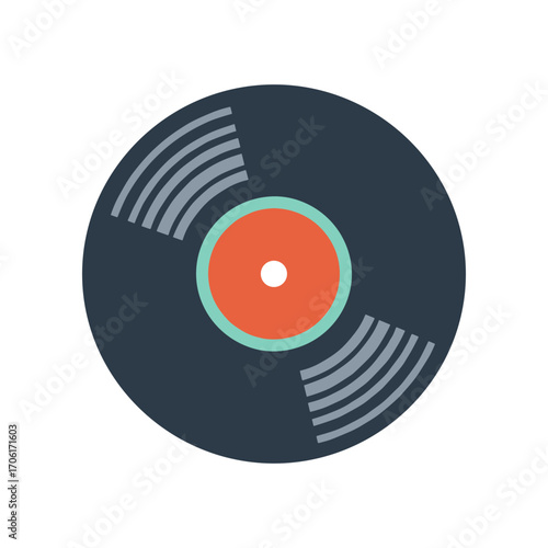 Vintage vinyl record on a white background with grooves and a central label, ideal for music themes
