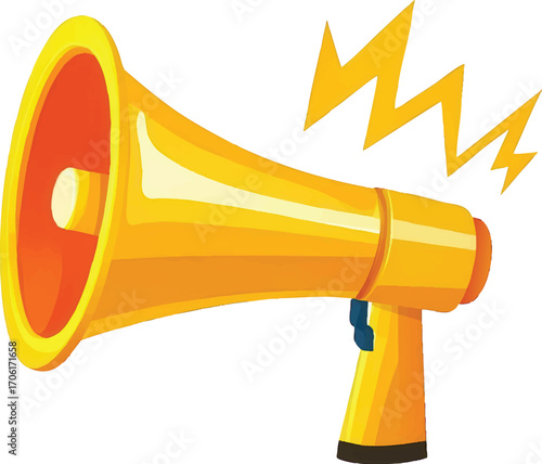 Bright Yellow Megaphone with Orange Interior and Yellow Lightning Bolts loudspeaker bullhorn