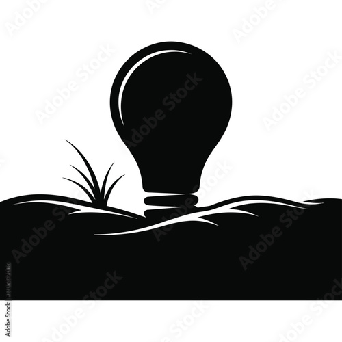 Lightbulb emerging from the earth symbolizing new ideas