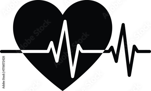 A black heart icon with a white electrocardiogram line showing a heartbeat pulse.