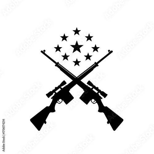 Two crossed sniper rifles with a constellation of stars above them symbolizing freedom and patriotism