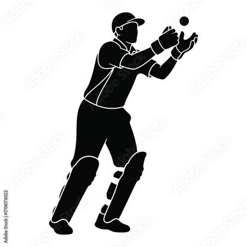 Cricket player silhouette capturing ball in action sport athlete batting catching game silhouette