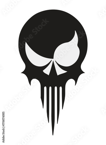 suspicious scary black skull shape symbol vector illustration, funny and scary suspicious black skull shape with one eye open wider than other