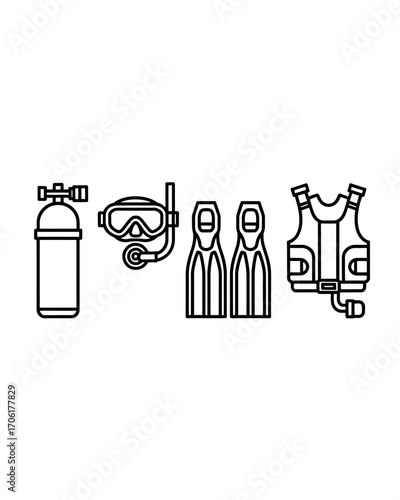 Minimalist Scuba Diving Gear Outline Vector Illustration for Adventure and Underwater Exploration Themed Designs
