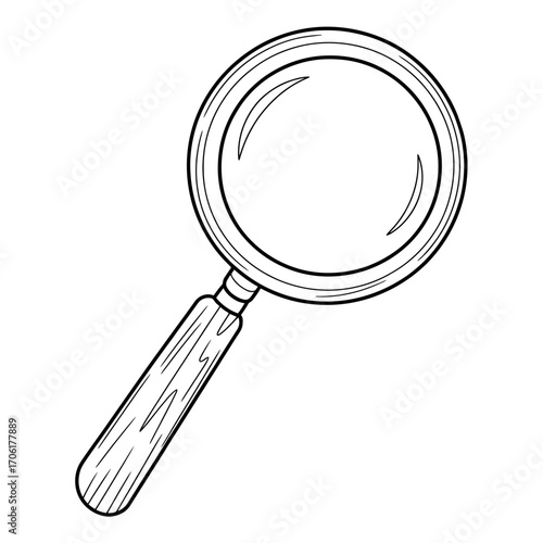 Magnifying Glass Illustration with Wooden Handle Perfect for Education and Discovery Themed Projects Line Art Style