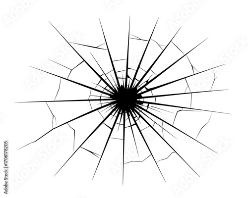 Broken Glass with Radial Cracks on White Background Design Element for Various Applications and Creative Projects Destruction Concept