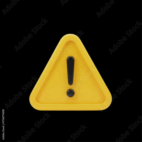 A yellow triangular warning sign with a black exclamation mark inside, isolated on a black background, representing caution and alerts