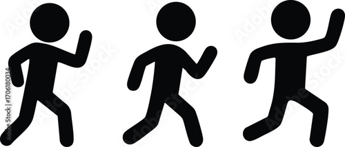 Stickman silhouette running action poses showing human figure in motion for sports athletics jogging and fitness illustration design