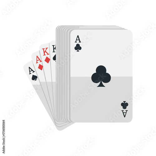 A hand of playing cards featuring an ace of spades and a royal flush in a minimalist design