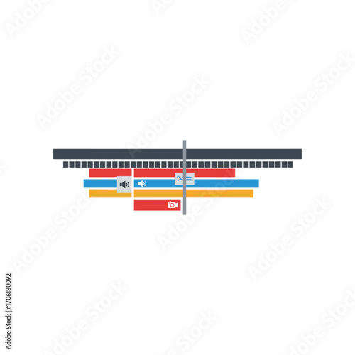 A minimalist digital interface displaying various multimedia controls and indicators