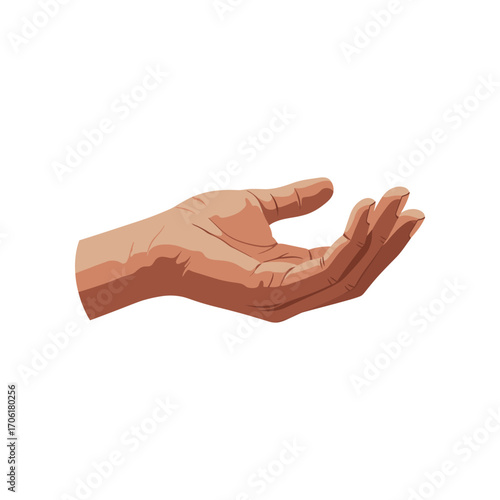 A realistic human hand reaching out, symbolizing openness and invitation against a plain background