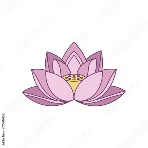 A serene pink lotus flower in full bloom, symbolizing purity and tranquility against a white backdrop