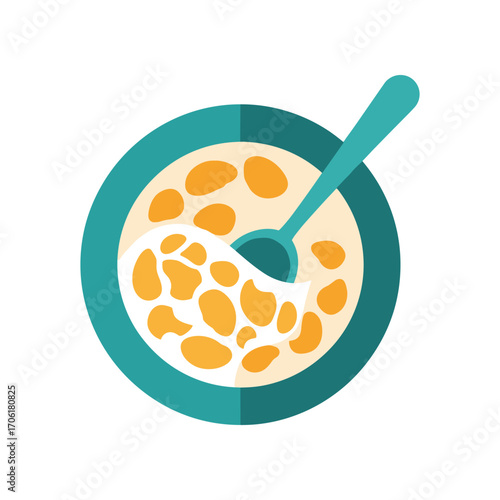 A vibrant bowl of cereal with a spoon, showcasing a colorful breakfast scene