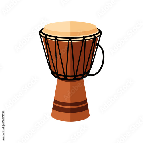 A vibrant, hand-crafted drum on a white background, showcasing traditional design and craftsmanship