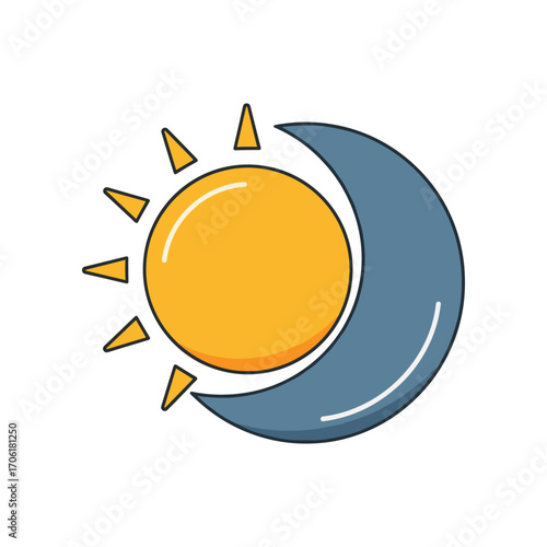 A vibrant illustration depicting the sun and moon in a harmonious design, symbolizing day and night