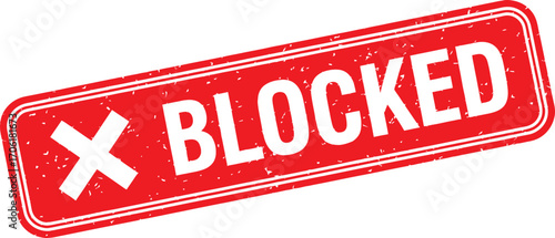 Blocked Red Distressed Stamp with White Cross and Letters on White Background