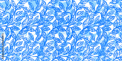 Abstract seamless background with geometric leaves in white and blue. Stock vector illustration for use as a background for textile, wrapping paper, or surface design.