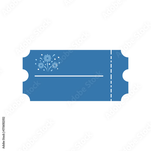 Blue ticket with floral design, blank space for text, set against a simple background