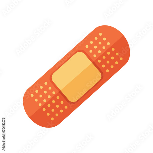 Bright orange adhesive bandage on a white background, symbolizing healthcare and injury care