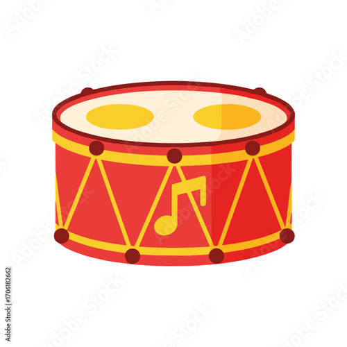 Colorful children's drum with yellow accents, set against a plain white background, ideal for music education