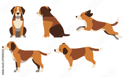 Minimalist vector of dog in multiple poses and angles