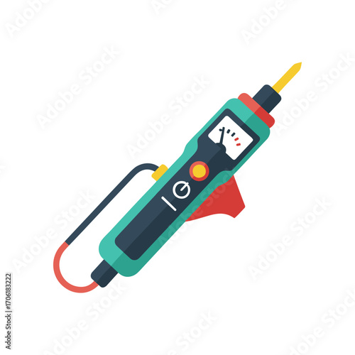 Colorful illustration of a digital multimeter with a display and probe, ideal for electronics work