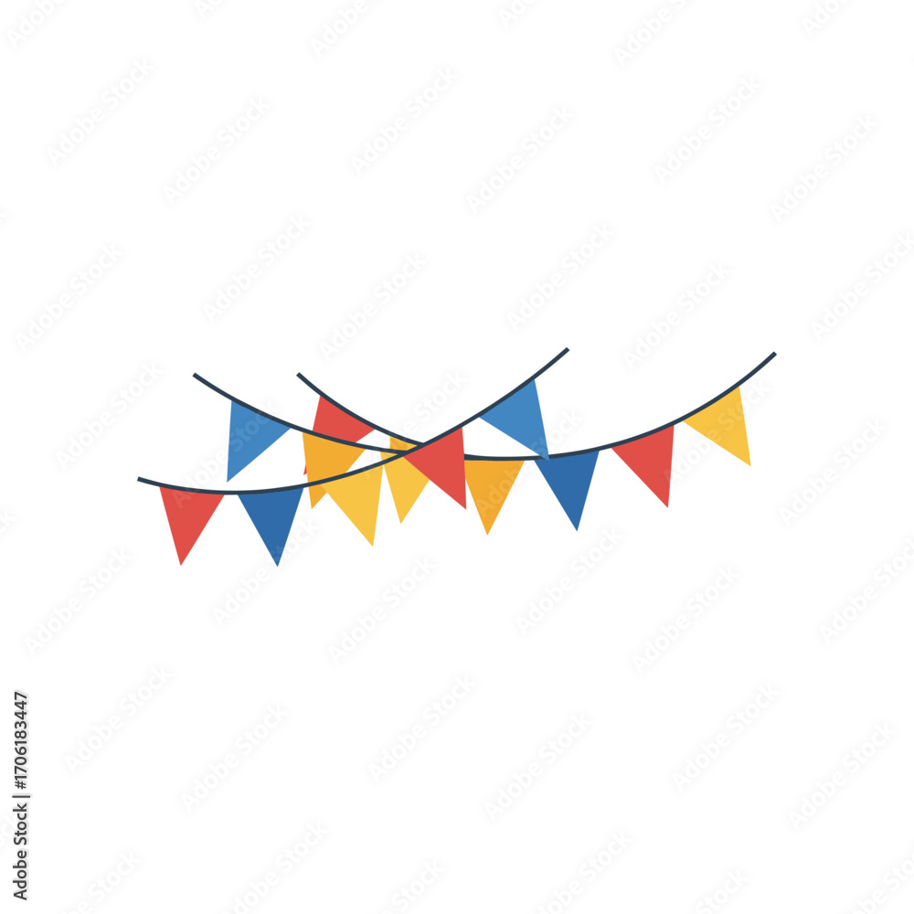 Fototapeta premium Colorful party flags hanging in a festive atmosphere, creating a cheerful backdrop for celebrations