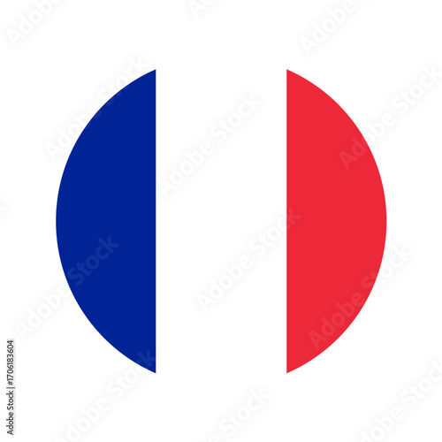 French flag in the shape of circle. French flag flat vector illustration.	
