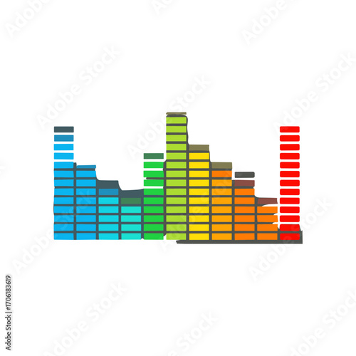 Colorful sound wave visualization representing audio levels and frequencies in a modern design