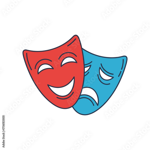 Colorful theatrical masks representing comedy and tragedy, symbolizing emotions in performance art