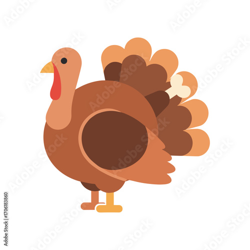 Colorful turkey illustration standing proudly with a vibrant tail against a plain background
