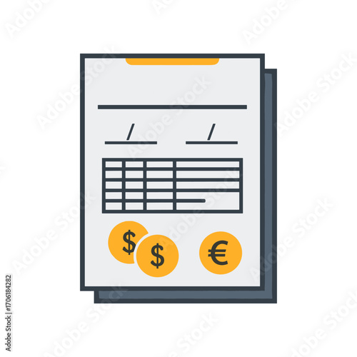 Financial document with currency symbols and tables, representing budgeting and accounting tasks