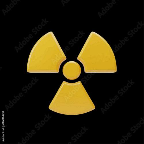 A vivid yellow radioactive symbol on a stark black background, universally signifying a critical warning of radiation, hazardous materials, and potential danger