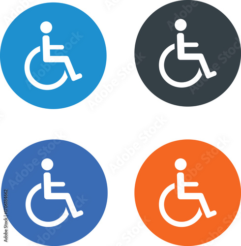 Four Colorful Wheelchair Accessibility Icons for Web or Print Design