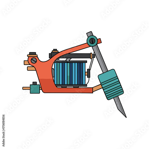 Illustration of a tattoo machine showcasing intricate design and functionality with a clean background