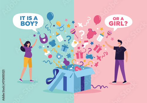 A parents love celebrating gender reveal party, vector illustration