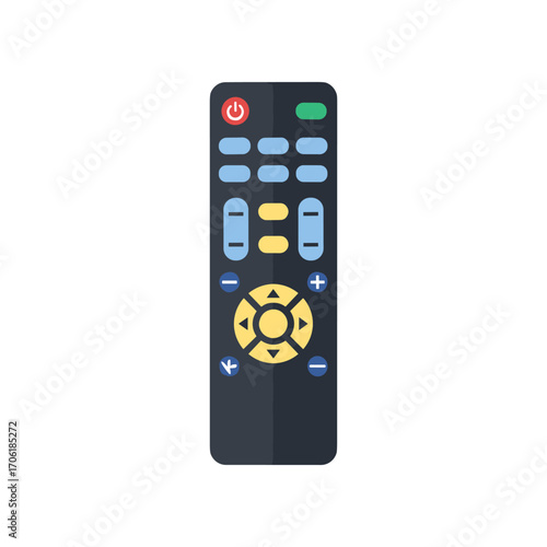Remote control with colorful buttons, designed for easy navigation of electronic devices