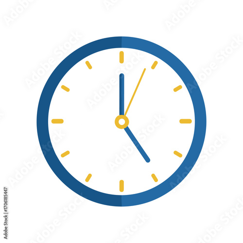 Simple clock illustration showing time with blue and yellow colors, suitable for design projects