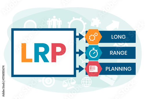 LRP, Long Range Planning acronym. Concept with keyword, people and icons. Flat vector illustration. Isolated on white.