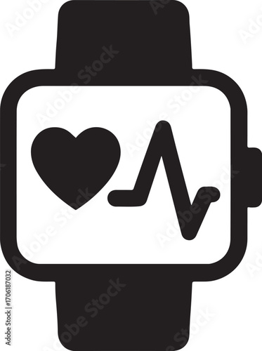 Heart rate monitor silhouette icon vector, health symbol design for fitness, medical, and wellness.
