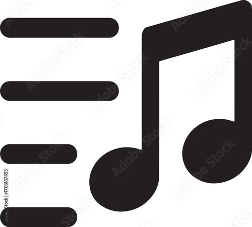 Playlist silhouette icon vector, media music symbol design for audio, streaming, control, and entertainment.