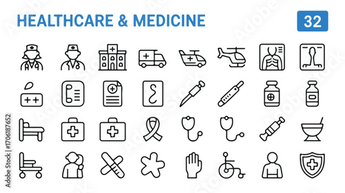 Healthcare medical icons symbols collection nurse