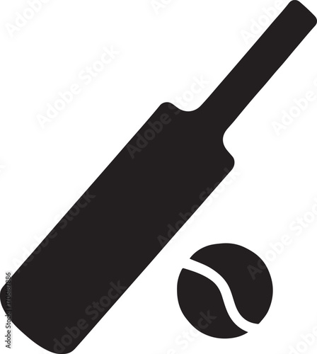 Cricket bat silhouette icon vector, sports equipment symbol design for cricket, game, and competition.