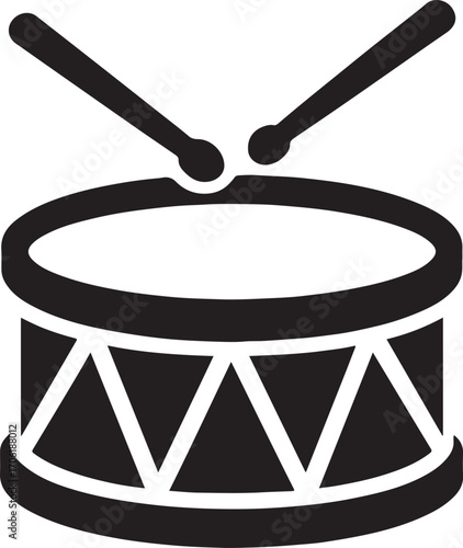 Drum silhouette icon vector, music instrument symbol design for band, rhythm, percussion, and sound.